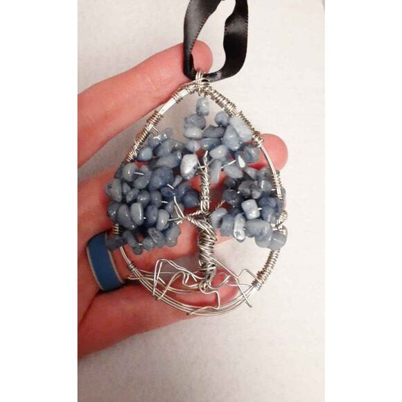 Blue Bead Copper Wire Tree  of life Ornament - Picture 2 of 3